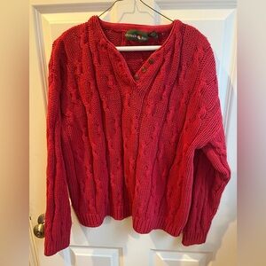 Outback Red V-Neck Cable Knit Sweater - Vibrant Red